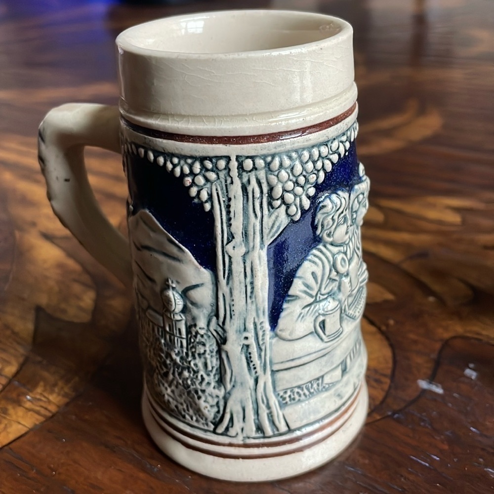 Vintage Beer Stein Stoneware Blue Glaze  Original King German